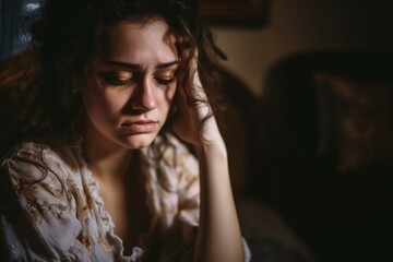 depressed helpless woman sitting alone