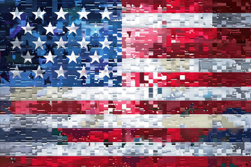 Wall Mural - pixel art gradient in usa flag colors provides a stylish modern patriotic header/footer illustration
