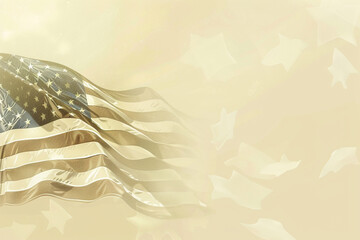 Wall Mural - understated light tan american flag on a transparent background, fluttering gently.