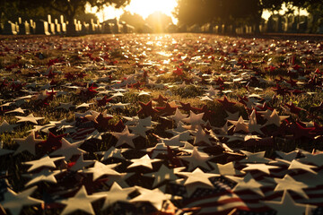 Wall Mural - los angeles national cemetery tribute: memorial day field of stars and stripes creating a solemn set