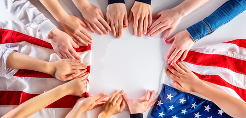 Wall Mural - female hands in a heart shape around the us flag for memorial day on a pure white background.