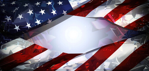 Wall Mural - ultrawide modern art-inspired banner in american flag colors with a spacious central white area.