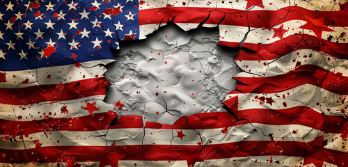Wall Mural - organic textures in us flag colors create an ultrawide banner with a central white void for memorial