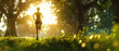 © elbanco - Heart Monitor, athletic shirt, runner, jogging in a lush green park, sunny, 3D render, sunlight, depth of field bokeh effect