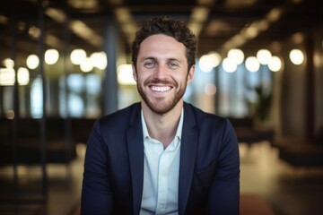 Wall Mural - portrait of smiling businessman standing at creative office