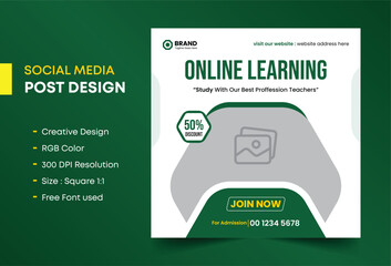 Wall Mural - Online education social media post template design, Online course class banner design