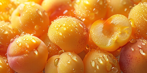  Image showcases a close-up of glistening, juicy dried apricots with a vibrant orange hue, filled with texture and detail.