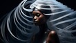 © Gomez - Fashion Surreal Concept. Closeup portrait of black woman in avant garde ethereal futuristic swirl edgy headgear outfit. illuminated dynamic composition. sensual, advertisement