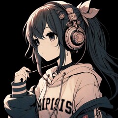 Anime illustration of a Girl wearing headphone