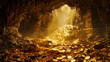 © THICA AI - A large pile of gold coins and treasures hidden in a vast cave