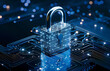 © Sweet_Harmony💙💛 - Digital padlock for computing system on dark blue background, cyber security technology for fraud prevention and privacy data network protection concept
