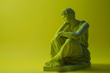 3d rendering of ancient greek -roman  statue art  figure  . Creative concept colorful neon image with bright and vivid  lime green color background, fashionable, trendy ,isolated background