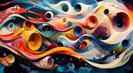 Wall Mural - Psychedelic grunge backgrounds. Psychedelic Wall art. Vibrant illustration. AI Generated