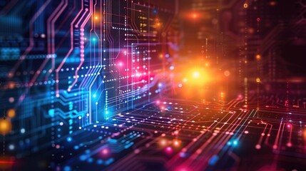 Poster - futuristic digital network with interconnected glowing data streams