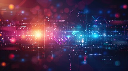 Poster - Vibrant blend of light, data, and circuits in a cybernetic landscape