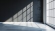 © Jrprr - grey shadow studio showcase, shadow sunshine and sunbeam reflection on black and white empty room studio.