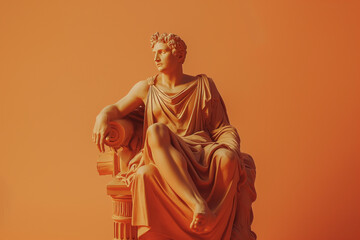 3d rendering of ancient  greek -roman  statue art  figure  . Creative concept colorful neon image with bright and vivid  orange color background, fashionable, trendy ,isolated background
