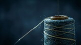 Fototapeta  - Close-up studio shot of a spool of thread with a sewing needle, emphasizing the craftsmanship, isolated for clear visual impact