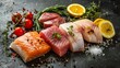 © Paul - High-detail shot of assorted premium fish steaks, each with its own flavor and cooking properties, showcased on an isolated backdrop
