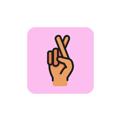 Sticker - Fingers crossed line icon. Wish, cheating, hand. Gesturing concept. Can be used for topics like communication, belief, superstition.