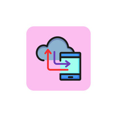 Wall Mural - Icon of transferring data to phone. Exchanging data, connection, backup, hosing. Cloud storage concept. Can be used for topics like organizing data, technology, cyberspace