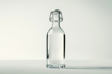 Glass bottle of water, thirst, shot on white background.