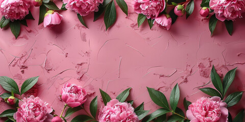 Wall Mural - Peonies roses on pink background