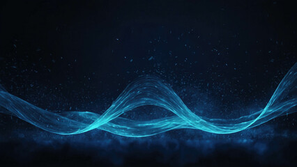 Poster - Abstract blue energy waves from particles of futuristic high-tech glowing background