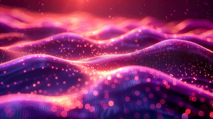 Poster - Abstract purple energy waves from particles of futuristic high-tech glowing background