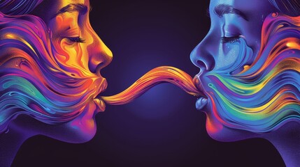 Poster -  Two women in multicolored face paint share a kiss