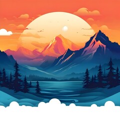 Wall Mural - sunset in mountains