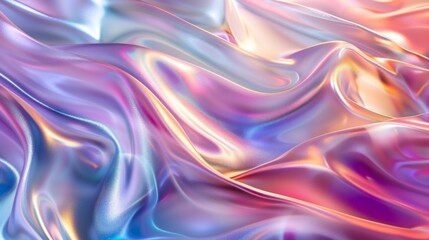 Wall Mural - 3d render of iridescent holographic satin cloth, abstract background