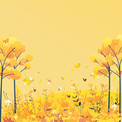 Wall Mural - Colorful autumn landscape with vibrant yellow trees and falling leaves in a serene natural setting