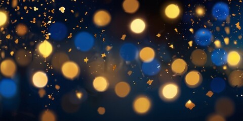 Wall Mural - abstract background with dark blue and gold particles. Christmas and new year golden light particles illuminate bokeh in the background.