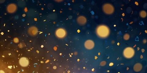 Wall Mural - abstract background with dark blue and gold particles. Christmas and new year golden light particles illuminate bokeh in the background.