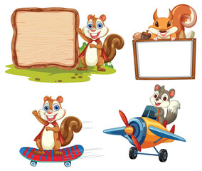 Sticker - Cartoon squirrels engaging in playful activities