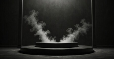 Wall Mural - black podium against smoky backdrop for abstract stage scene