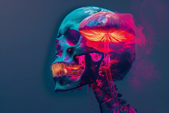 skull neon mushroom danger