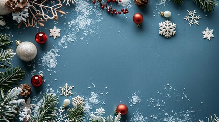 Canvas Print - A banner of snowflakes and decoration on the side of a solid background