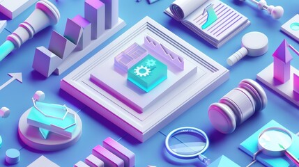 Poster - a colorful image with a blue background and a white square in the middle. the square has a gear on i