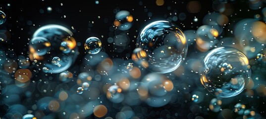 Wall Mural - air bubbles, black background banner