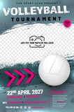 Fototapeta Do akwarium - Volleyball tournament poster template with ball, arrows and place for your photo