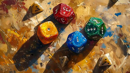 Wall Mural - A painting of dice on a table.