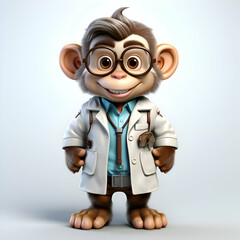 Wall Mural - 3D Render of Little Monkey with glasses and a stethoscope