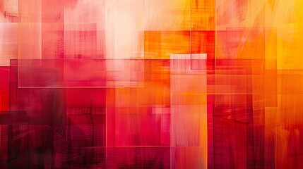 Poster - A painting of a red and orange background with squares of different colors. The painting is abstract and has a lot of texture