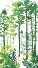 Wall Mural - A forest with trees and leaves. The forest is lush and full of life