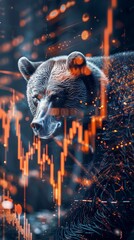 Poster - A bear is shown in a dark background with orange and blue lines. The bear is looking at the camera