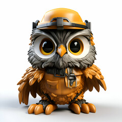 Sticker - Cute owl with helmet on white background. 3D rendering.