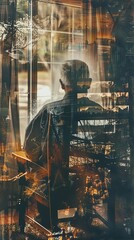 Poster - A man is sitting in a chair in front of a window. The image has a sense of loneliness and contemplation