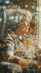 Poster - A woman is sitting in a chair with a baby in her lap. She is smiling and looking at the camera
